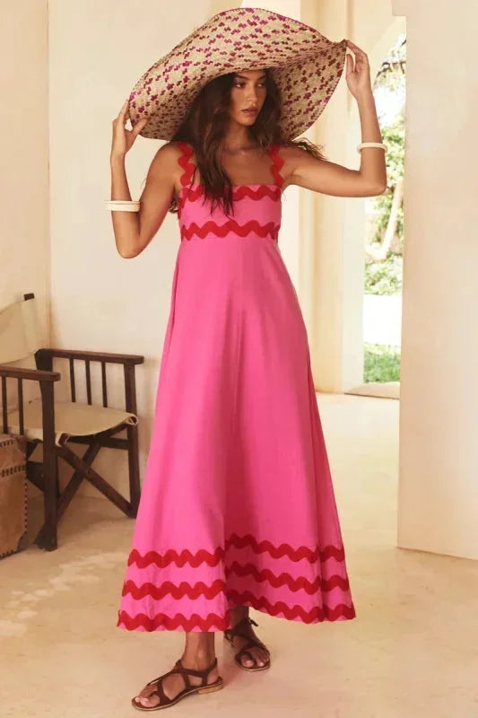 Vestido largo mujer sin mangas con borde ondulado