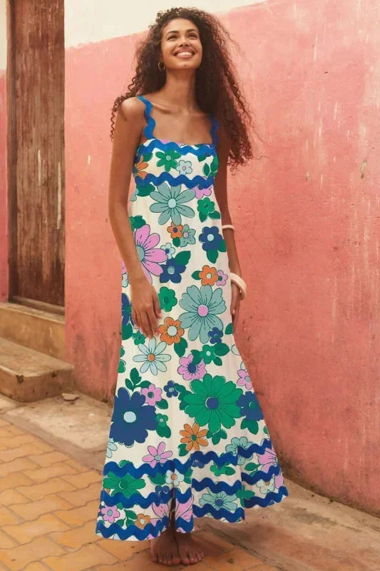 Vestido largo mujer sin mangas con borde ondulado
