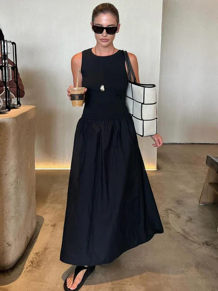 Vestido largo para mujer sin mangas con falda evasé