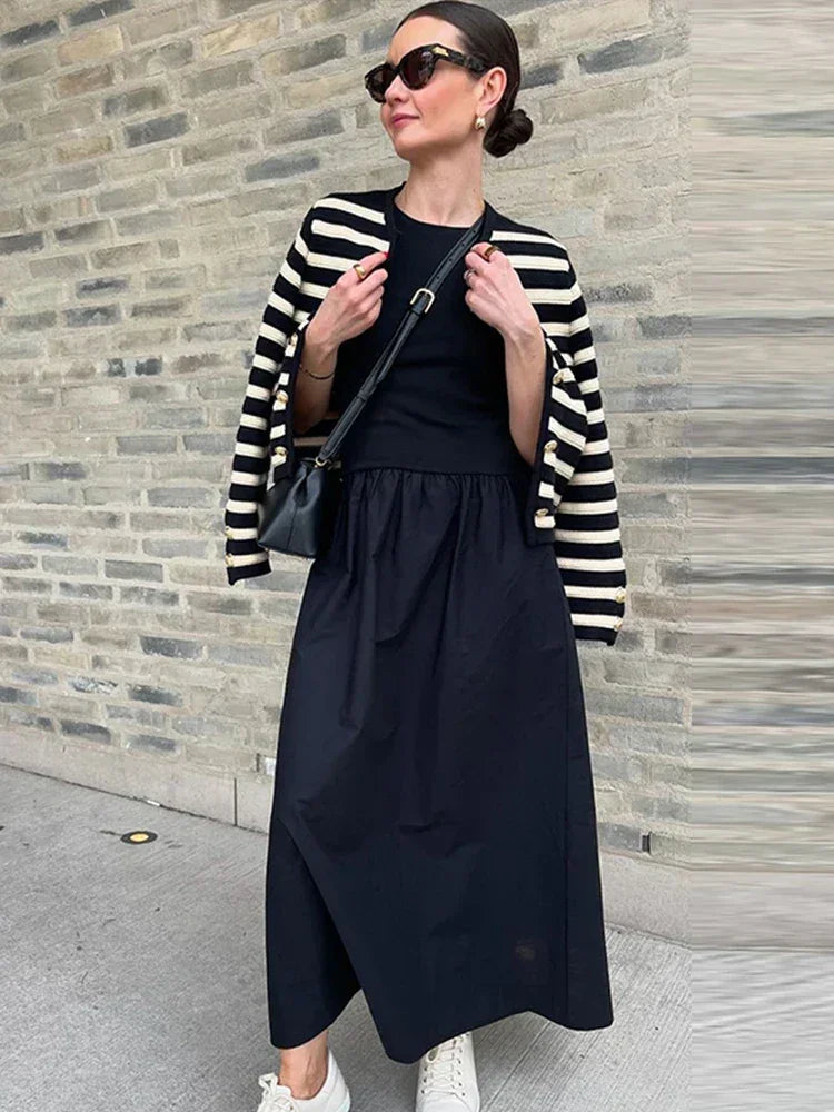 Vestido largo para mujer sin mangas con falda evasé