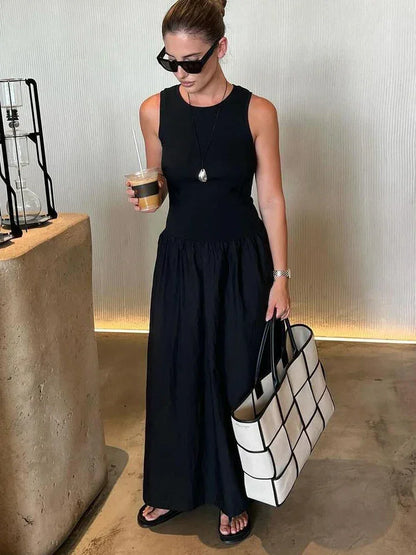 Vestido largo para mujer sin mangas con falda evasé