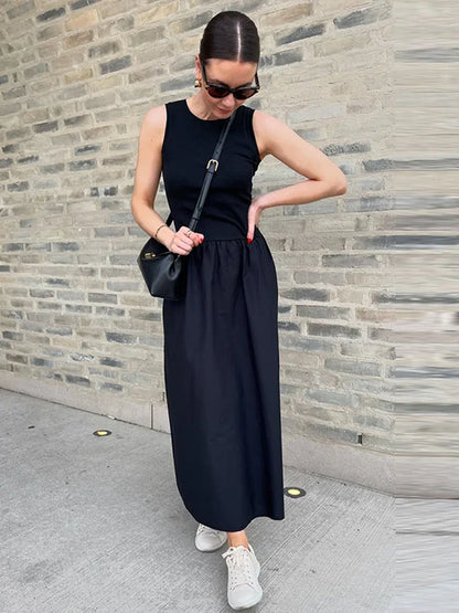 Vestido largo para mujer sin mangas con falda evasé