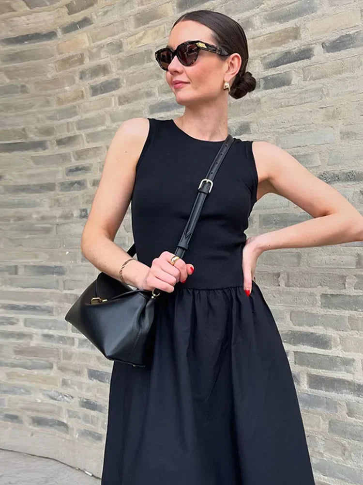 Vestido largo para mujer sin mangas con falda evasé