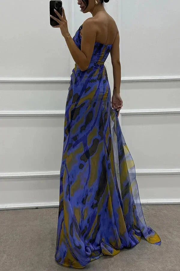 Vestido largo mujer de noche estampado con abertura y tirante