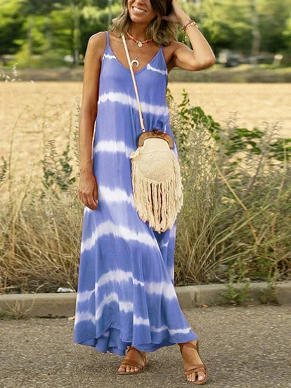 Vestido largo mujer tie-dye sin mangas con escote en V