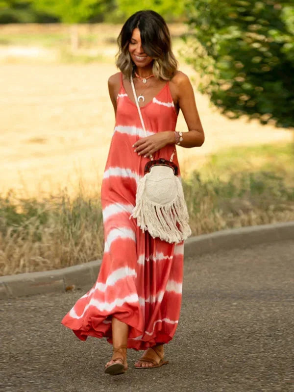Vestido largo mujer tie-dye sin mangas con escote en V