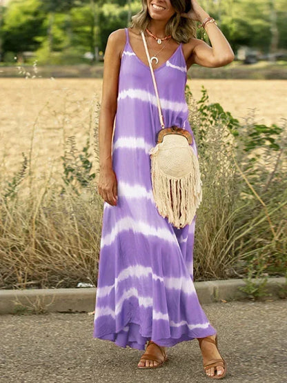 Vestido largo mujer tie-dye sin mangas con escote en V