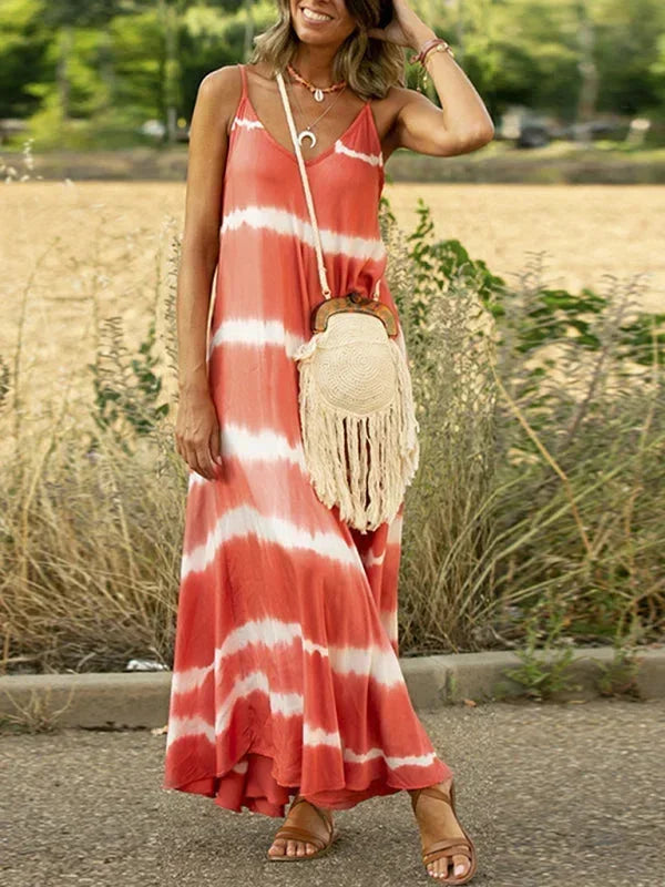 Vestido largo mujer tie-dye sin mangas con escote en V