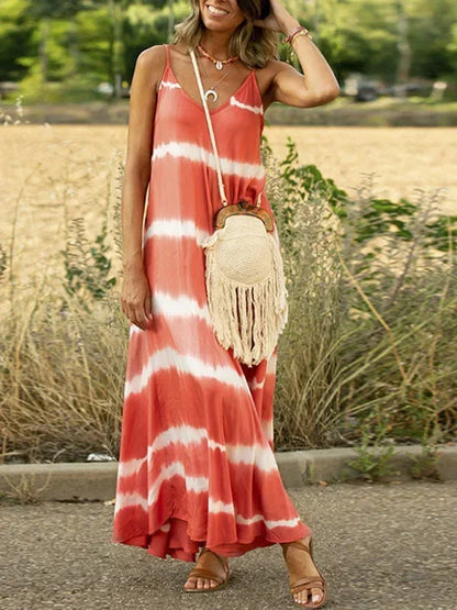 Vestido largo mujer tie-dye sin mangas con escote en V