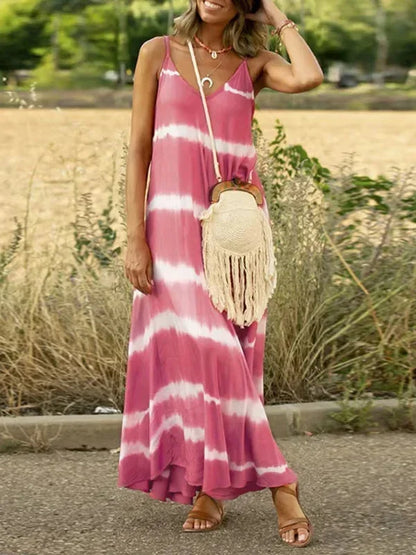 Vestido largo mujer tie-dye sin mangas con escote en V
