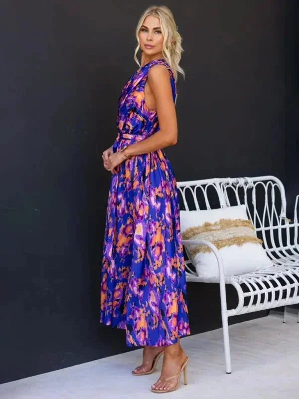 Vestido largo mujer de un Hombro con cinturón