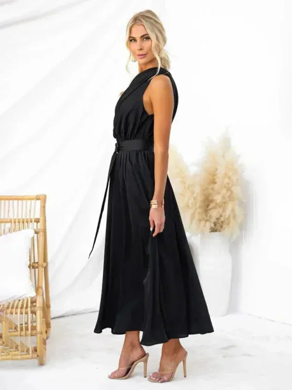 Vestido largo mujer de un Hombro con cinturón