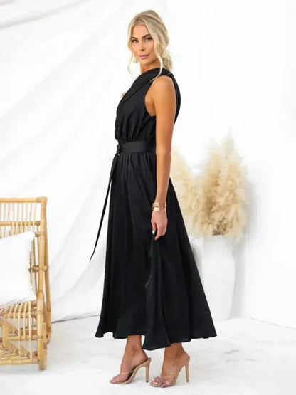 Vestido largo mujer de un Hombro con cinturón