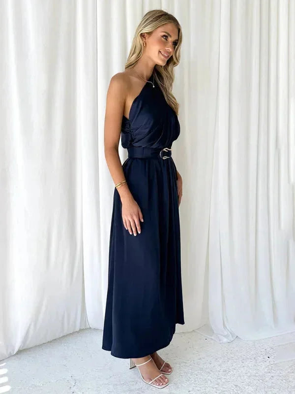 Vestido largo mujer de un Hombro con cinturón