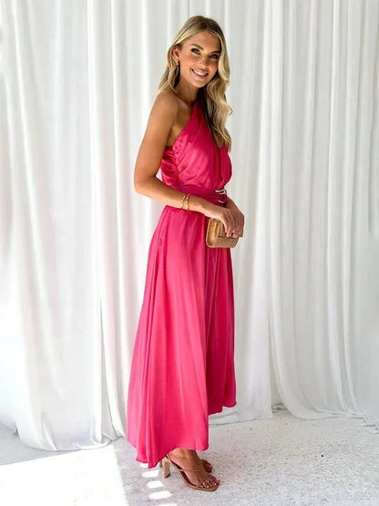 Vestido largo mujer de un Hombro con cinturón