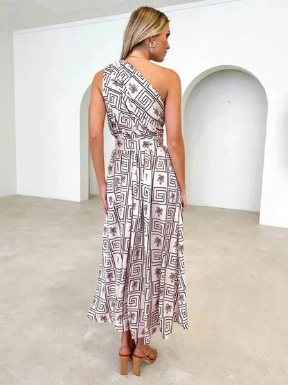 Vestido largo mujer de un Hombro con cinturón