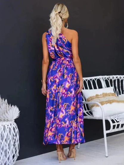 Vestido largo mujer de un Hombro con cinturón