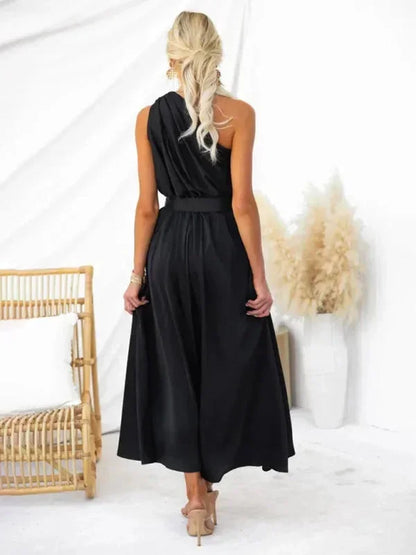 Vestido largo mujer de un Hombro con cinturón