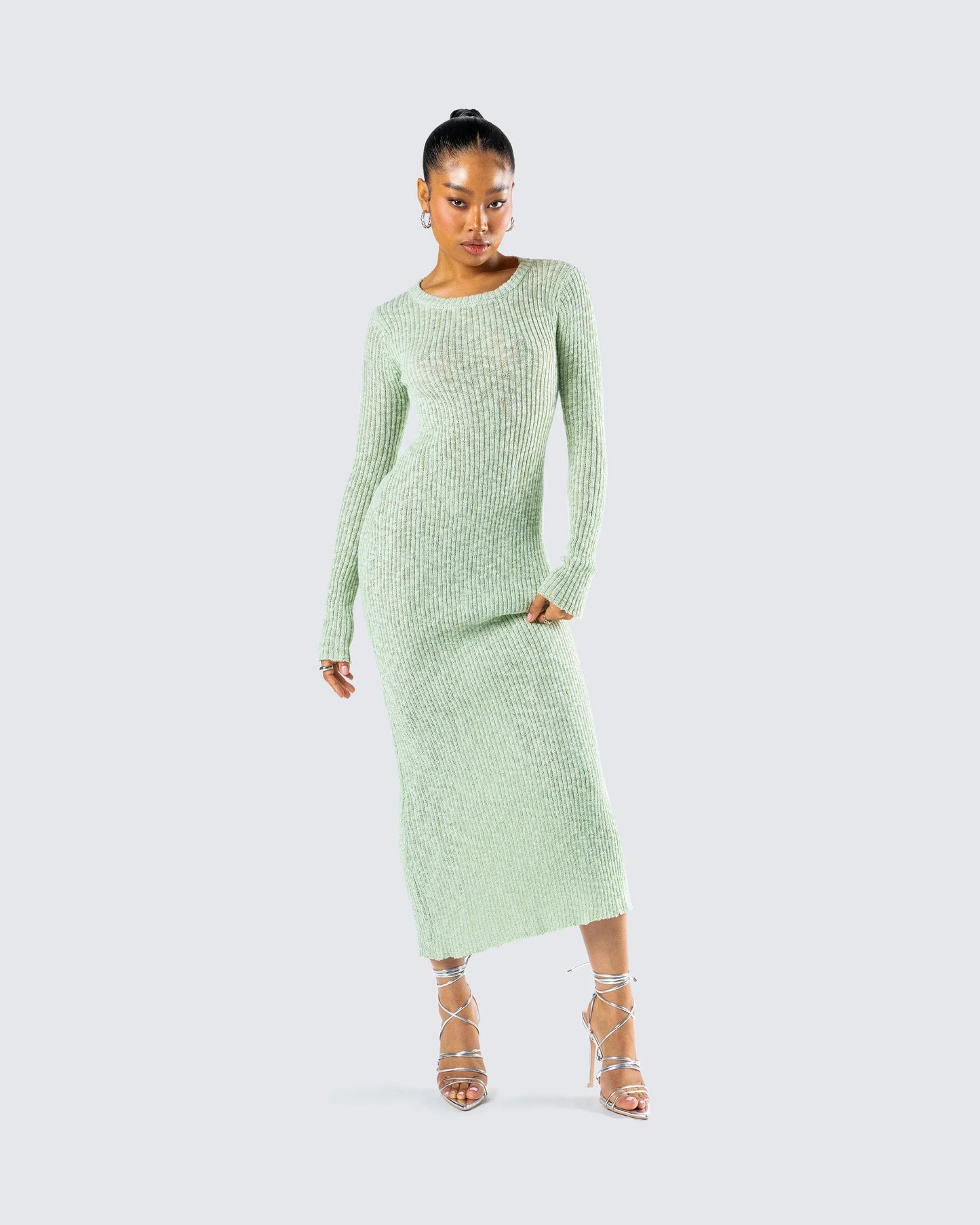 Vestido largo mujer verde claro de punto