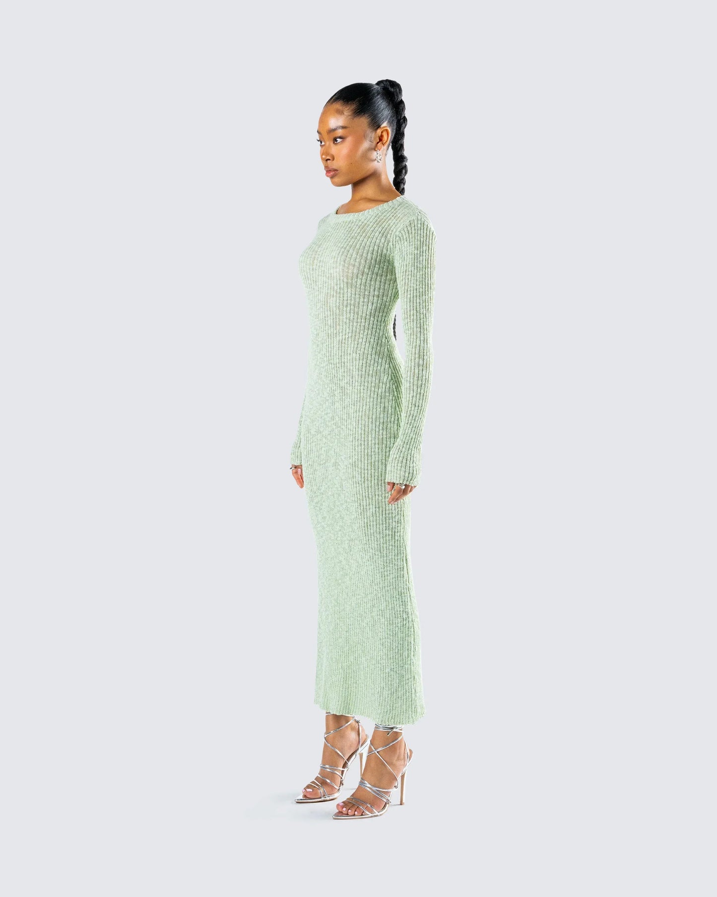 Vestido largo mujer verde claro de punto
