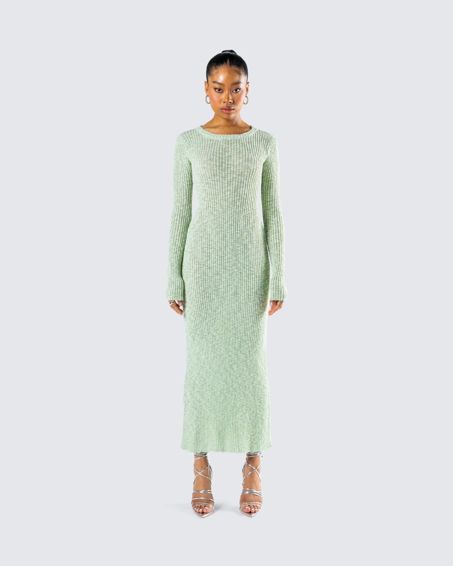 Vestido largo mujer verde claro de punto