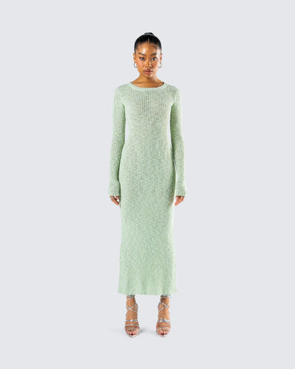 Vestido largo mujer verde claro de punto