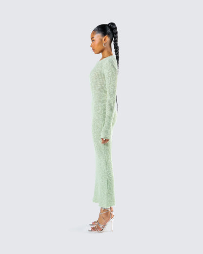 Vestido largo mujer verde claro de punto