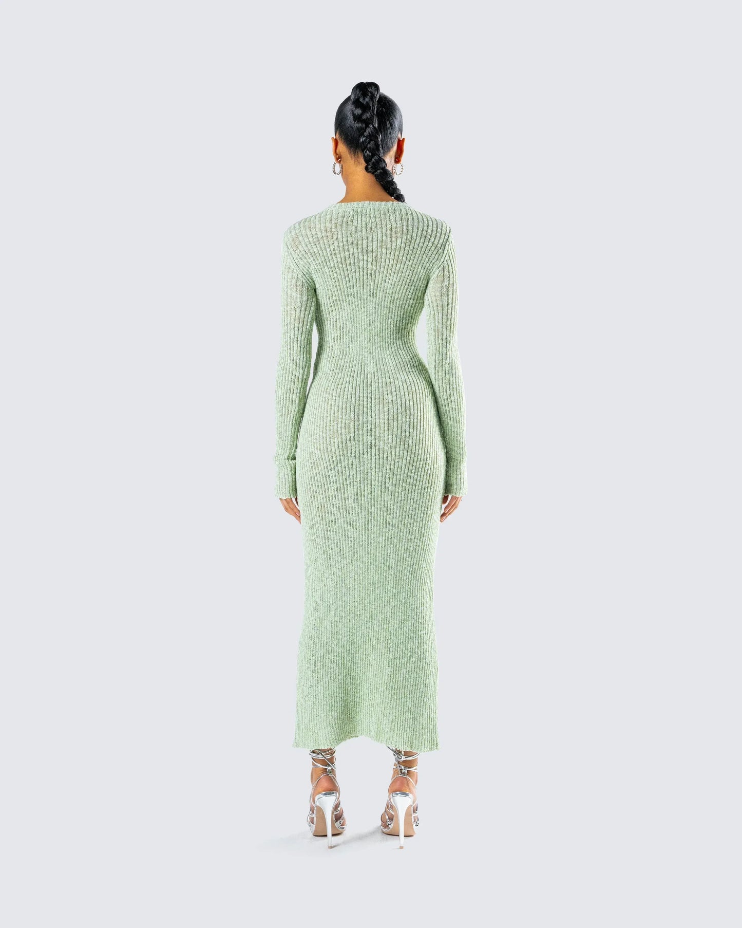 Vestido largo mujer verde claro de punto