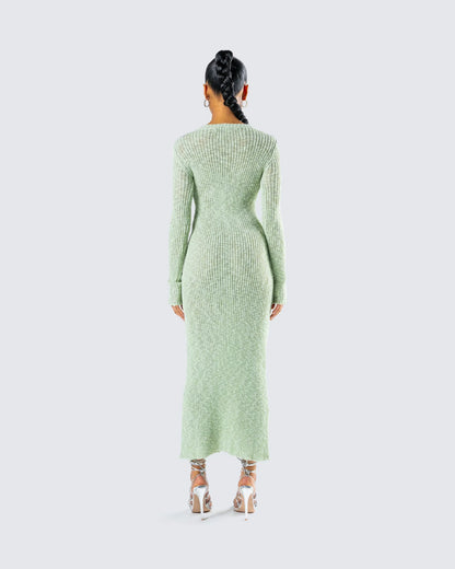 Vestido largo mujer verde claro de punto