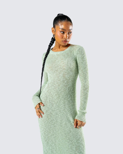 Vestido largo mujer verde claro de punto