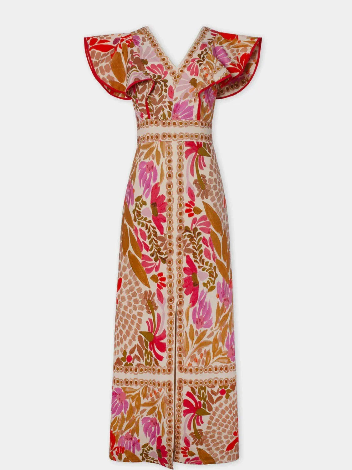 Vestido largo mujer con flores con cuello en V y abertura