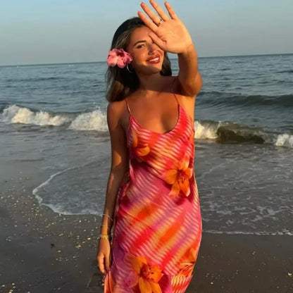 Vestido largo mujer tirantes finos estampado floral verano