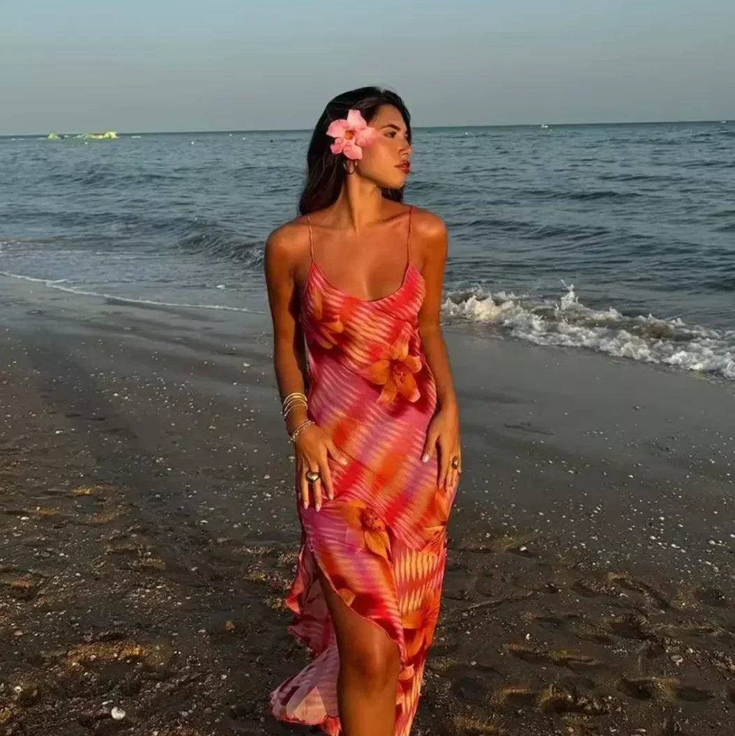 Vestido largo mujer tirantes finos estampado floral verano