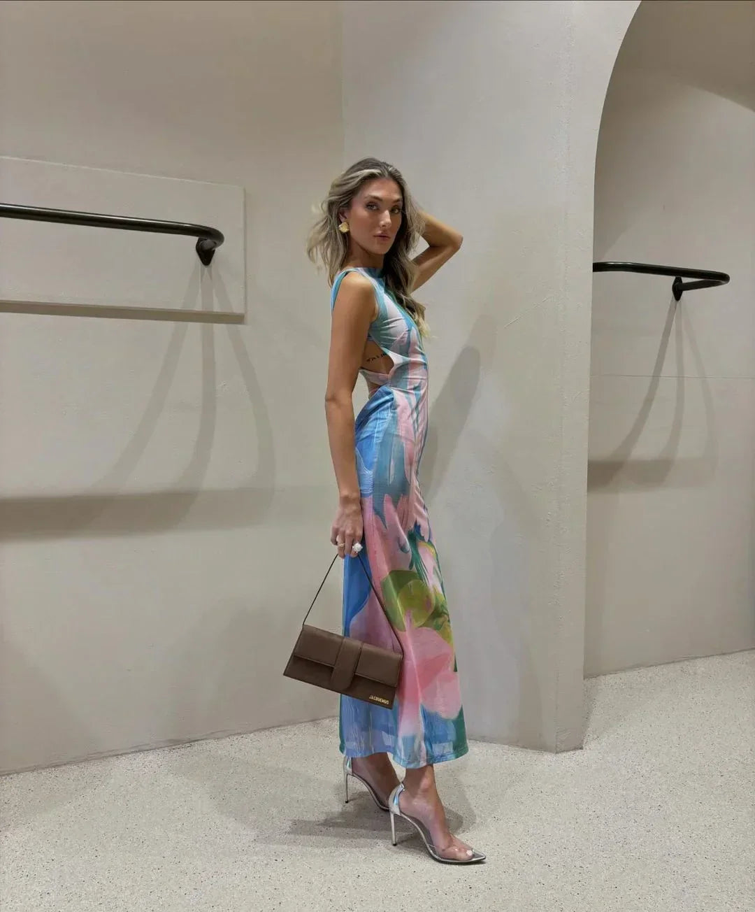 Vestido largo mujer estampado tropical multicolor ajustado