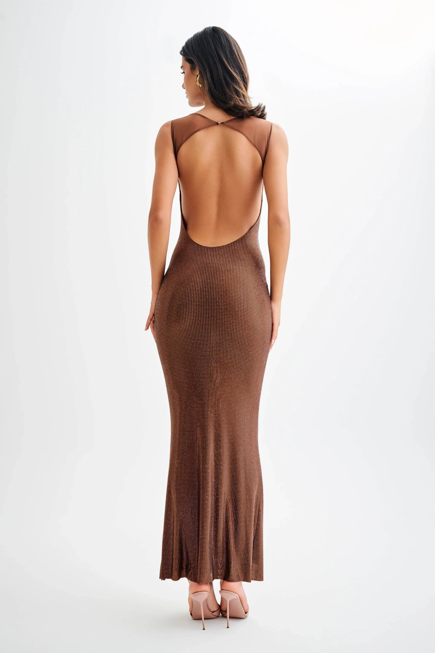 Vestido largo con brillo mujer con tirantes marrones