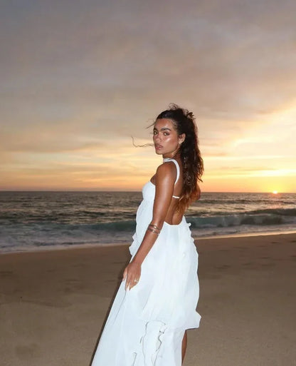 Vestido largo mujer sin tirantes con detalles florales