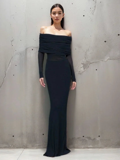 Vestido largo de noche ajustado Hombros descubiertos mangas largas