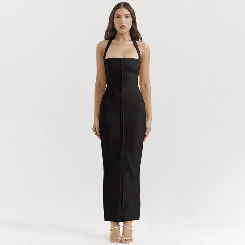 Vestido largo mujer ajustado con cremallera frontal para fiesta
