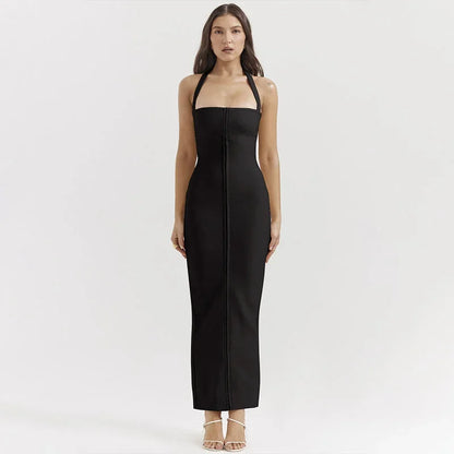 Vestido largo mujer ajustado con cremallera frontal para fiesta