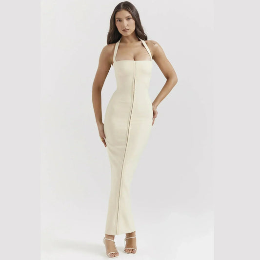 Vestido largo mujer ajustado con cremallera frontal para fiesta