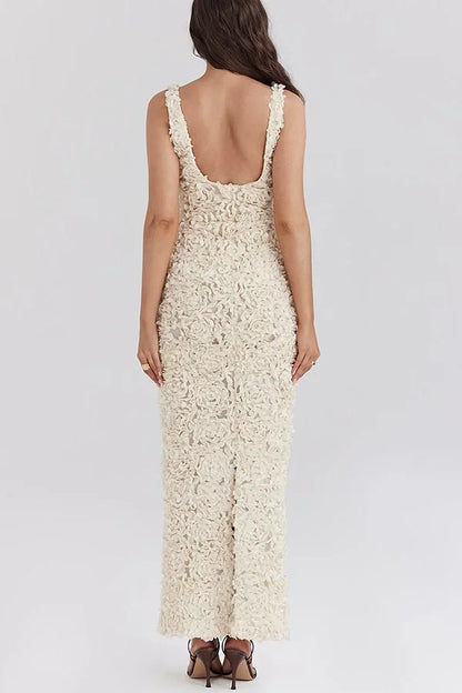 Vestido largo espalda descubierta blanco floral para fiesta de verano
