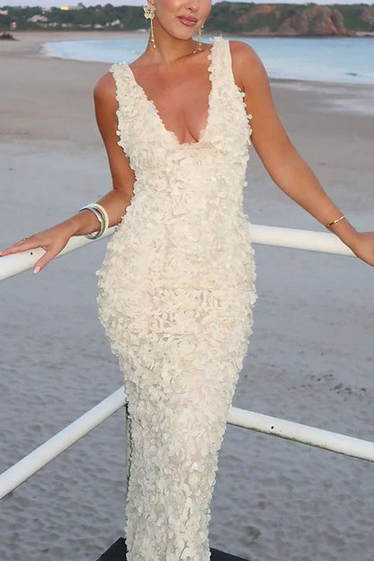Vestido largo espalda descubierta blanco floral para fiesta de verano