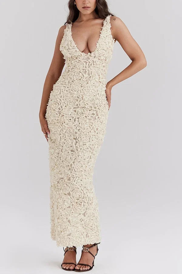 Vestido largo espalda descubierta blanco floral para fiesta de verano