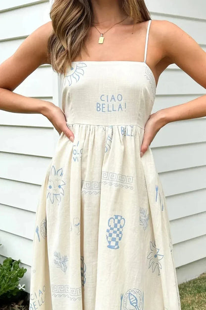 Vestido largo estampado blanco con tirantes finos verano