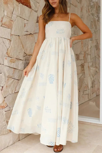 Vestido largo estampado blanco con tirantes finos verano