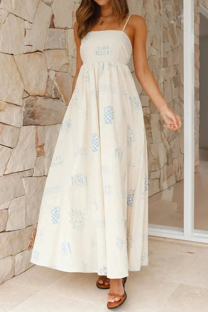Vestido largo estampado blanco con tirantes finos verano