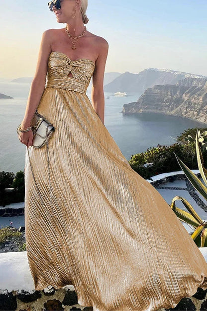 Vestido largo palabra de honor mujer fiesta con efecto brillante