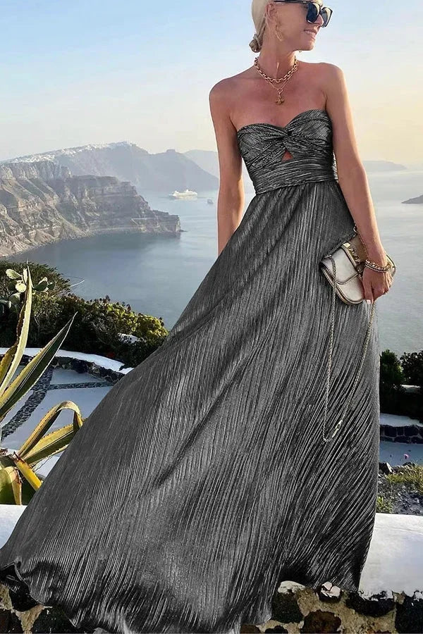 Vestido largo palabra de honor mujer fiesta con efecto brillante