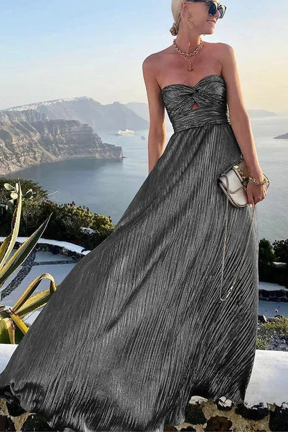 Vestido largo palabra de honor mujer fiesta con efecto brillante