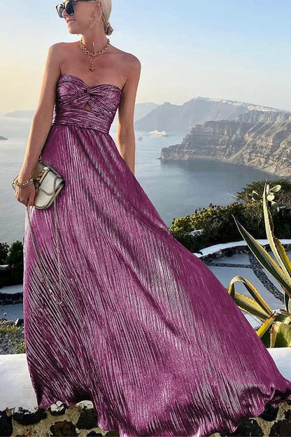 Vestido largo palabra de honor mujer fiesta con efecto brillante